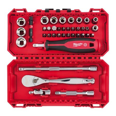 MILWAUKEE SET 38PZ. CRICC 1/4 + BUSSOLE + BITS + PROLUNGHE