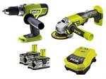 KIT RYOBI 18V 4AH AVVITATORE PERC. + SMERIGLIA 18V + BORSA